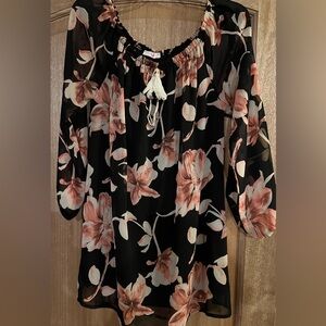 Q Mini Dress Women Large  Black Floral Off-Shoulder SHORT Dress